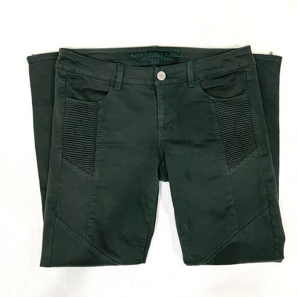 AEO Jegging Ankle Super Stretch Dark Forest Green Size 8 NEW Detailed Zipper - Picture 2 of 11